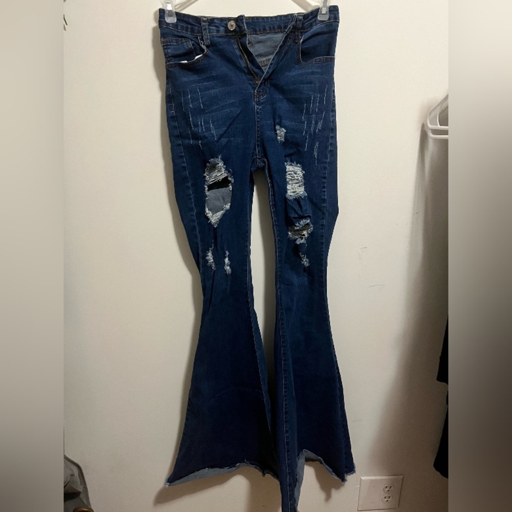 👑High waist ripped flare jeans